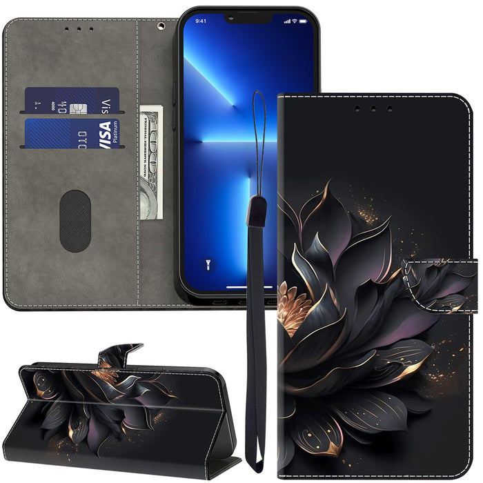 ALILANG for Samsung Galaxy S24 Wallet Case with Credit Card Holder Flip Book PU Leather Protective Magnetic Cover for Samsung S24 Phone Case-Purple Lotus