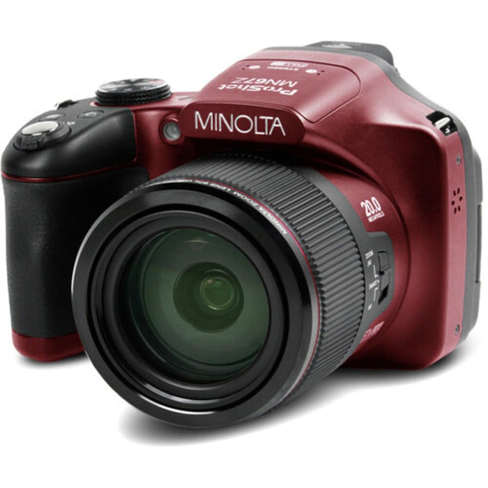 Minolta Pro Shot 20 Mega Pixel HD Digital Camera with 67x Optical Zoom Full 1080p HD Video & 16GB SD Card (Red)