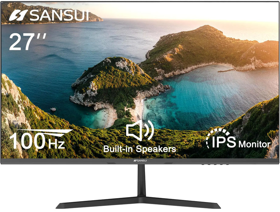 SANSUI Monitor 27 Inch IPS 100Hz Computer Monitor Built-in Speakers FHD 1080P HDR Adaptive Sync Tilt Adjustable Frameless VESA Compatible for Office and Home (ES-27X3L) - Gadgetmanic.com