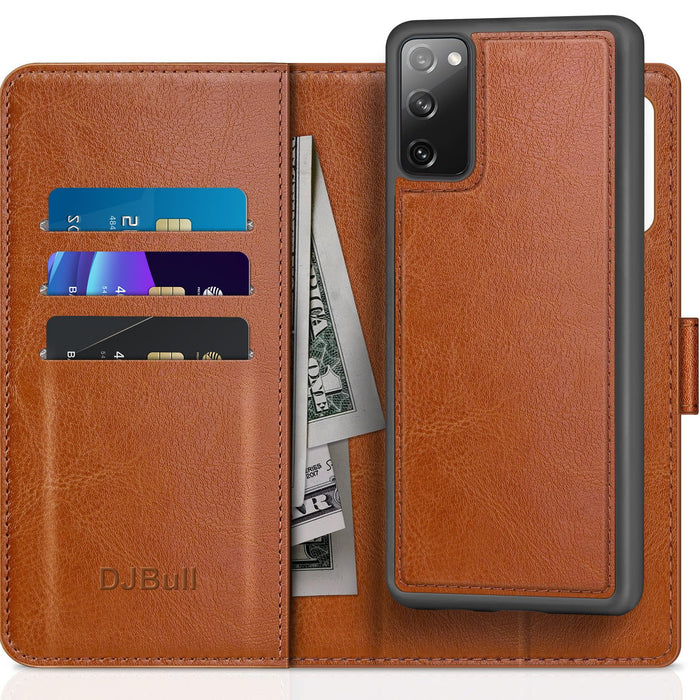 DJBull 2-in-1 Detachable for Samsung Galaxy S20 FE Wallet case with Credit Card Holder【RFID Blocking】Flip Folio Book PU Leather Protective Cover Women Men for Samsung S20 FE Phone case Light Brown