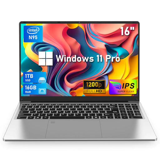 NIAKUN 16 Inch Laptop Computer Gaming Laptop 16GB RAM 1TB SSD N95 Processor FHD 1920 * 1200 180 Angle Open Backlit Keyboard Windows 11 Pro Fingerprint Unlock WiFi 5 BT 4.2 - Gadgetmanic.com