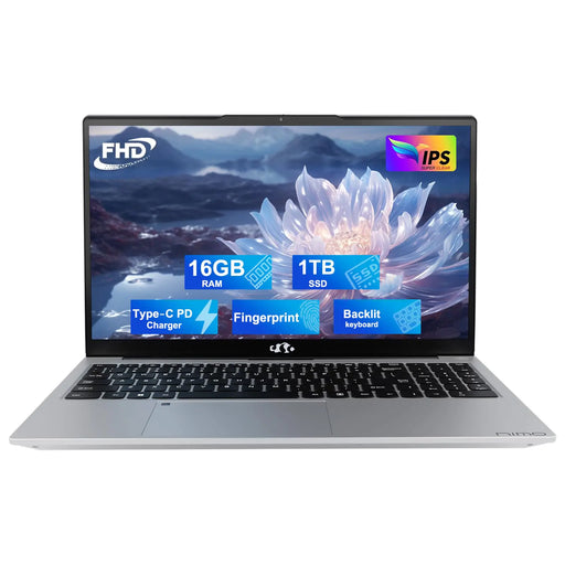 15.6" IPS FHD Student Laptop 16GB RAM 1TB SSD Intel Pentium Quad-Core N100 (Beat to i3-1115G4 Up to 3.4GHz) Backlit Keyboard Fingerprint 65W Type C WiFi 6 BT5.2 USB3.0 Win 11 - Gadgetmanic.com