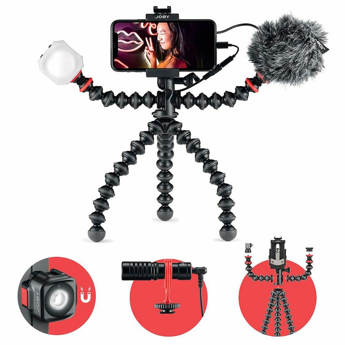 JOBY GorillaPod Mobile Vlogging Kit (Smartphone Rig Wavo Mobile Mic Beamo Mini LED Light) Flexible Tripod Phone Holder Vlogging Microphone Vlog Light Vlogging Camera Kit Content Creator Kit