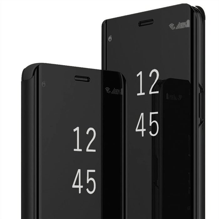 Galaxy S24 Case Compatible with Samsung Galaxy S24 5G Cell Phone Case with Kickstand PU Leather Clear View Mirror Flip Cover Shockproof Anti-Scratch Protective Cover for Samsung S24 5G (Black)