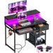 AODK Gaming Desk with LED Lights & Power Outlet 40 Inch Small Computer Desk with Keyboard Tray Office Desk with Drawer Reversible Desk with Adjustable Monitor Shelf and Storage Shelf Black - Gadgetmanic.com