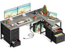 Coleshome L Shaped Computer Desk with 6 Drawers & Power Outlet 55 Inch Corner Desk with Reversible Storage Shelf & File Drawer Home Office Desk Grey Oak - Gadgetmanic.com