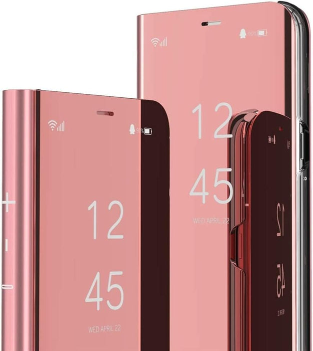 BBAUER Flip Case for Samsung Galaxy S24 Ultra Case Clear View Makeup Mirror Galaxy S24 Ultra 5G Phone Case with Kickstand Shockproof Protective Cover Samsung S24 Ultra Flip Cover Shell (Pink)