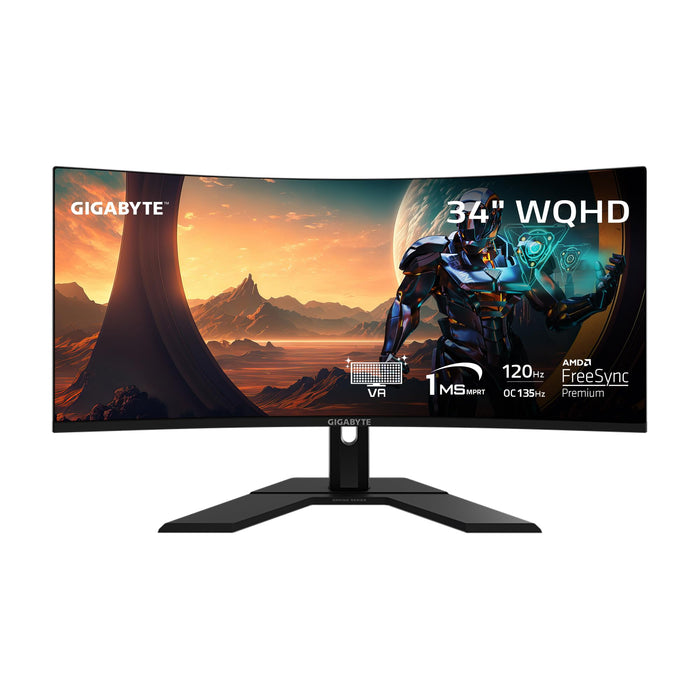 GIGABYTE GS34WQC - 34" VA Curved Gaming Monitor - WQHD 3440x1440-120Hz/OC 135Hz - 1ms MPRT - AMD FreeSync Premium - HDMI DP - Black (GS34WQC US)