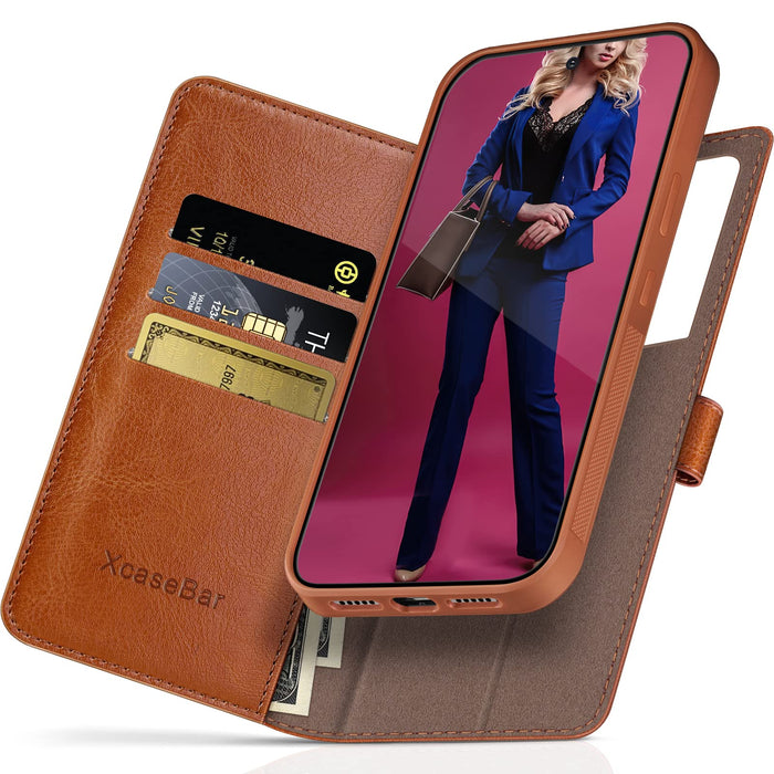 XcaseBar 2-in-1 Detachable for Samsung Galaxy S22 5G Wallet case with【RFID Blocking】 Credit Card HolderFlip Folio Book PU Leather Protective Cover Women Men for Samsung S22 Phone case Light Brown
