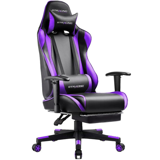 GTRACING Gaming Chair with Footrest Ergonomic Computer Game Desk Chair Reclining Gamer Chair Seat Height Adjustment Swivel Rocker with Headrest and Lumbar Purple - Gadgetmanic.com