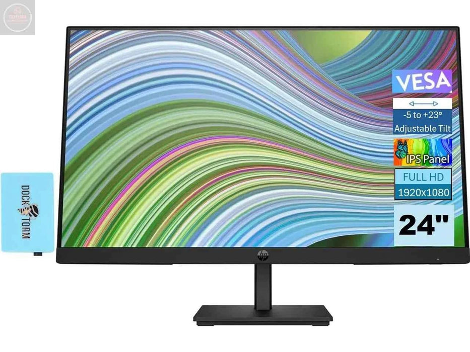HP P24 G5 Monitor 64X66AA#ABA Bundle with Docztorm Dock 24" FHD IPS (1920x1080) 75Hz Display DisplayPort HDMI 1.4 VGA VESA Mount (100x100 mm) Ideal for Home & Business Black (2024 Latest Model) - Gadgetmanic.com