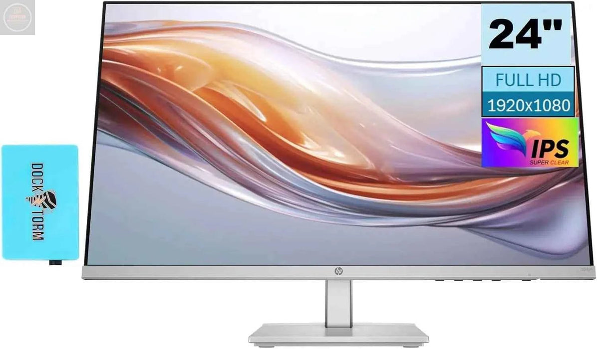 HP Series 5 524sh Monitor (Replaces M24h) 24" FHD IPS 300 Nits Display w/Docztorm USB Port Expander 1x HDMI 1x VGA Flicker-Free -5 to +25 Degrees Adjustable Tilt Black/Silver (2024 Latest Model) - Gadgetmanic.com