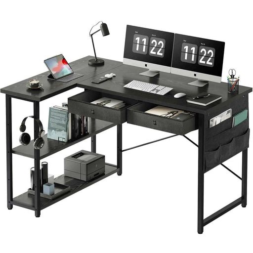 Ｍａｉｈａｉｌ Maihail Home Office Desk with Drawers and Shelves 47” Computer Corner Desk for Small Space Small L Shaped Desk with Side Storage for Bedroom Black - Gadgetmanic.com