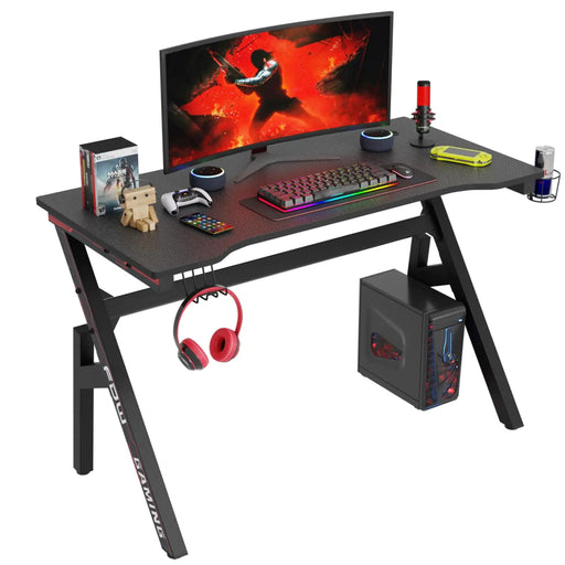 PayLessHere 47 Inch Gaming Desk PC Carbon Fiber Table Ultimate Gamer Workstation with Cup Holder & Headphone Hook for Home OfficeRed - Gadgetmanic.com