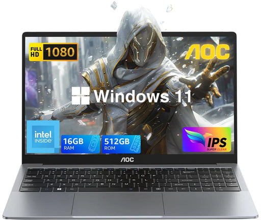 AOC Laptop Computer with N97 Processor(Up to 3.6GHz) 16GB RAM 512GB SSD Laptop 15.6 Inch FHD Screen Gaming Laptops Windows 11 Laptop Computer Light&Thin Metal Shell Webcam Type-C USB3.2 - Gadgetmanic.com