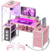 Small Gaming Desk with 2 Fabric Drawers - Reversible Computer Desk with Power Outlet & LED Lights 49" Office Desk with Monitor Stand & Storage Shelves Writing Study Table with Pegboard Pink - Gadgetmanic.com