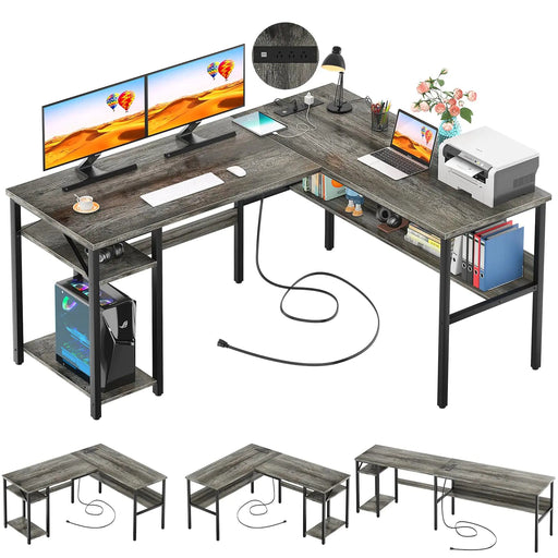 Unikito Reversible L Shaped Desk with Magic Power Outlets and USB Charging Ports Sturdy Corner Computer Desk with Storage Shelves Gaming Desk for Home Office Easy to Assemble Black Oak - Gadgetmanic.com