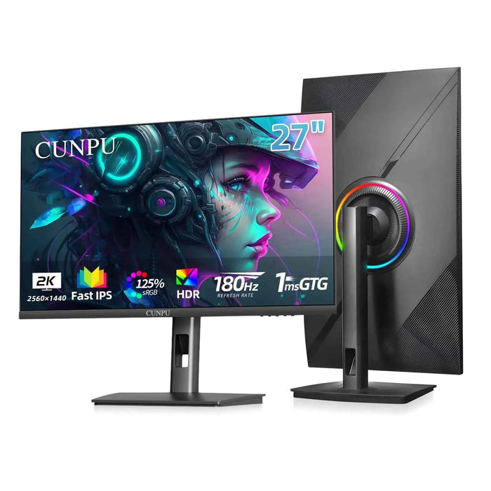 CUNPU 27 Inch QHD 2560 x 1440 180Hz Gaming Monitor Fast IPS Support PS5/Xbox 1ms DCI-P3 100% HDR FreeSync & G-Sync Height/Pivot/Tilt/Swivel Vertical Monitor Built-in Dual Speaker HDMI/DP - Gadgetmanic.com